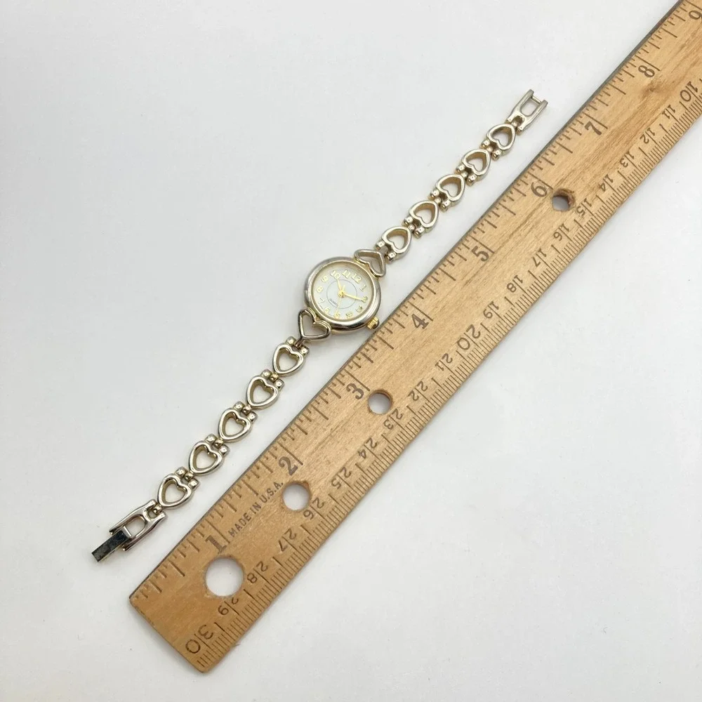 Vintage Women's Watch Heart Links Silver Gold Tone 21mm New Battery SMALL 6